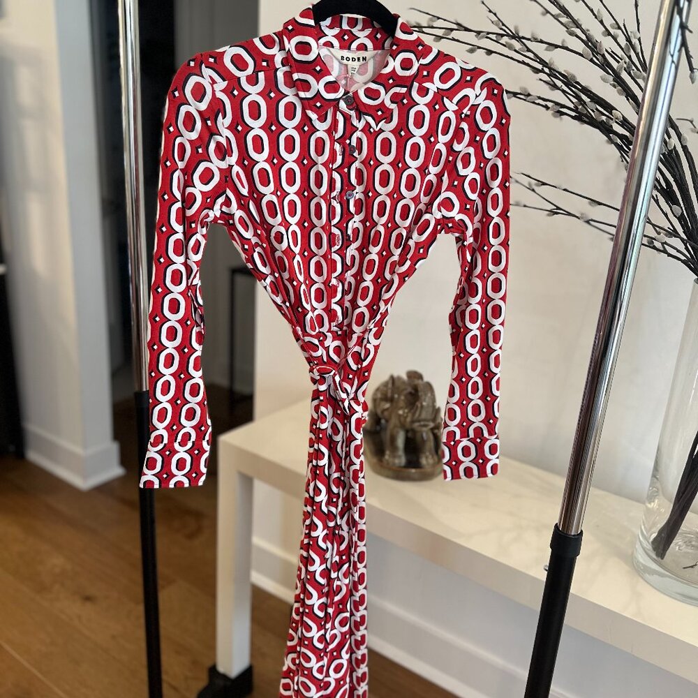 Boden - Women's Red/White Collared Dress (Size 2P)